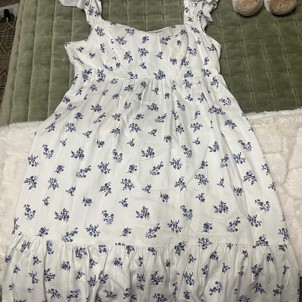 Floral White and Blue Dress